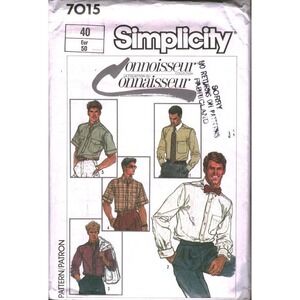 Vintage 1985 Simplicity 7015 Mens Shirt Sewing Pattern Size‎ 40 Connoisseur Cut